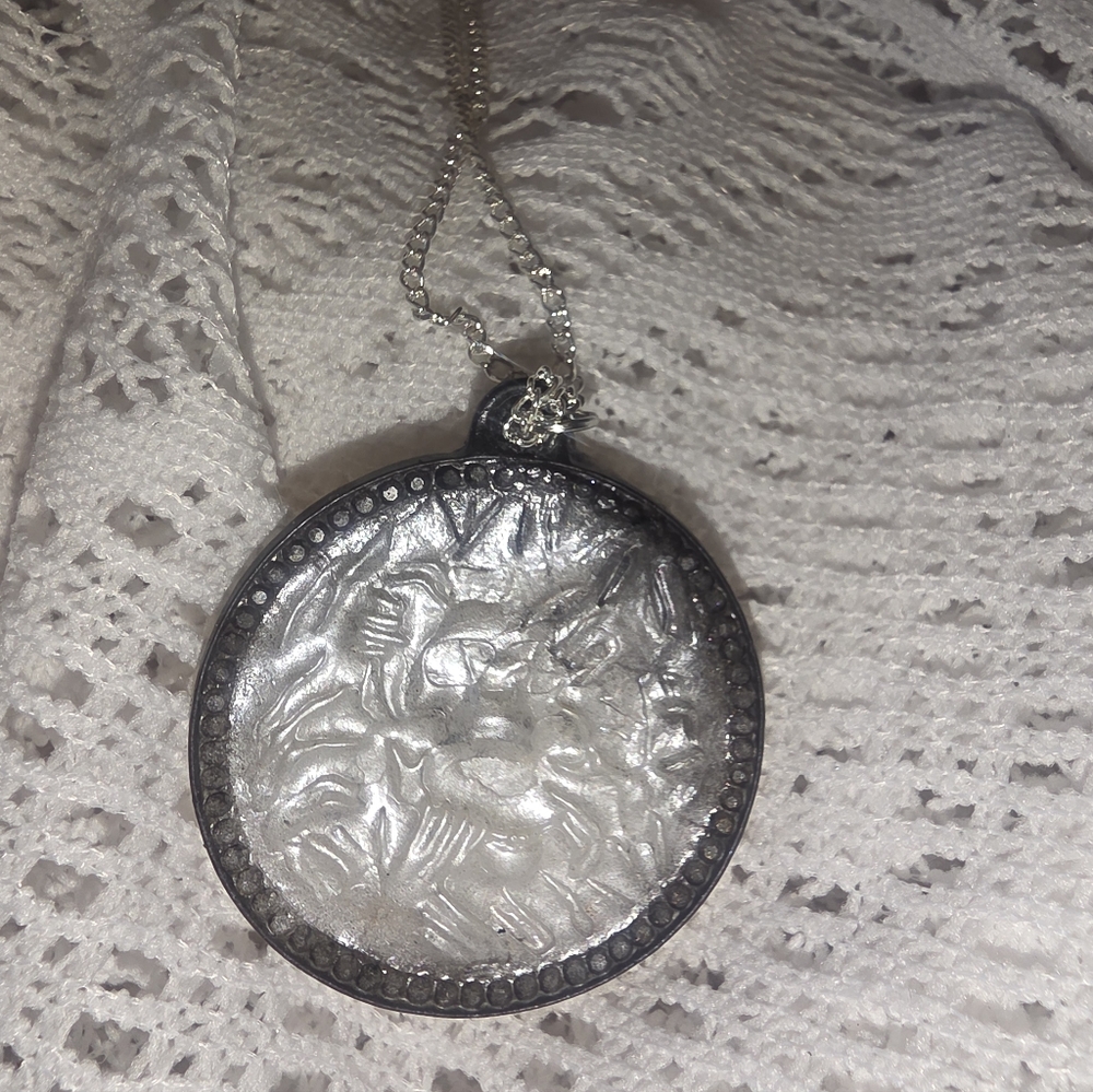 Screaming Skull Greek Coin Pendant On 18" Silver Tone Chain Necklace